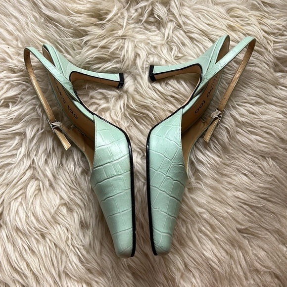 Vintage leather aqua printed croc sling back heels women’s size 7 - Picture 6 of 12